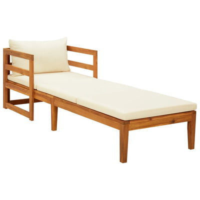 Sun Lounger with Cream White Cushions Solid Acacia Wood - Payday Deals