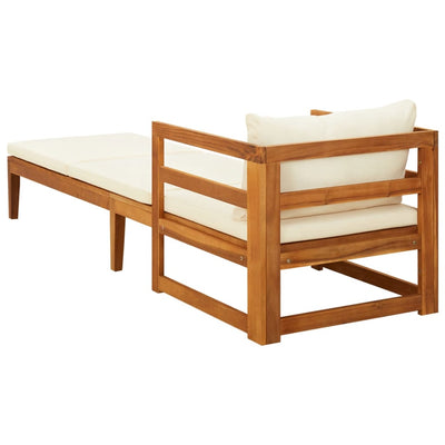 Sun Lounger with Cream White Cushions Solid Acacia Wood - Payday Deals