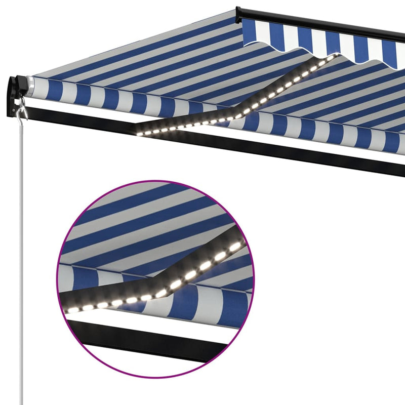 Manual Retractable Awning with LED 400x300 cm Blue and White