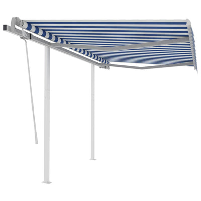 Manual Retractable Awning with Posts 3x2.5 m Blue and White - Payday Deals