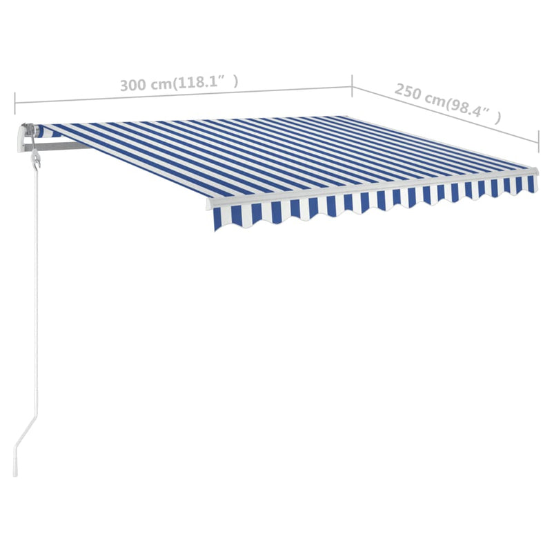 Manual Retractable Awning with Posts 3x2.5 m Blue and White
