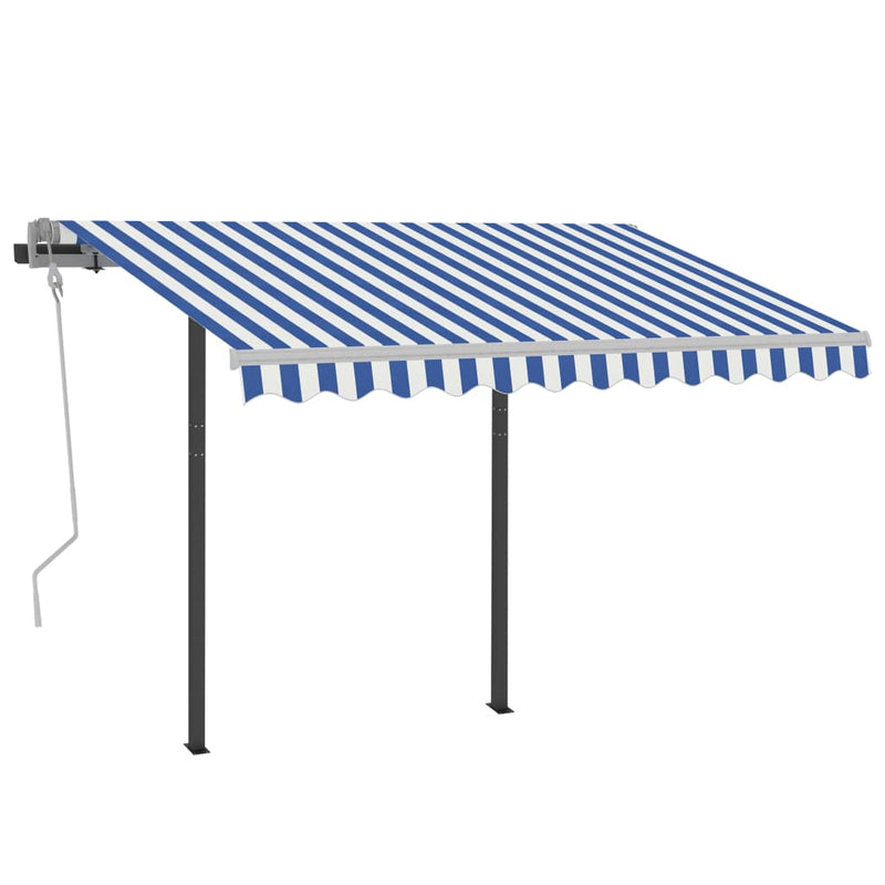 Manual Retractable Awning with LED 3x2.5 m Blue and White