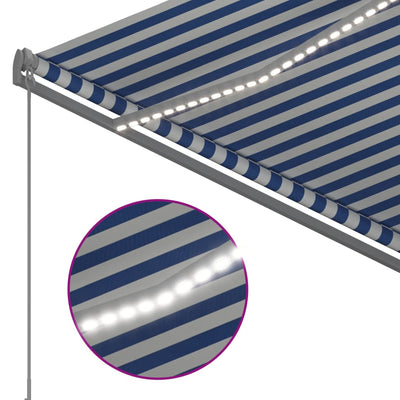 Manual Retractable Awning with LED 3.5x2.5 m Blue and White