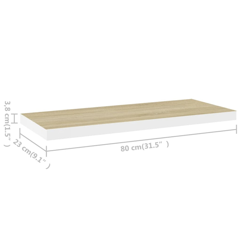 Floating Wall Shelf Oak and White 80x23.5x3.8 cm MDF