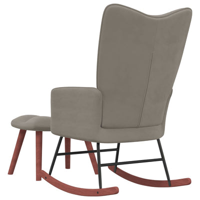 Rocking Chair with a Stool Light Grey Velvet