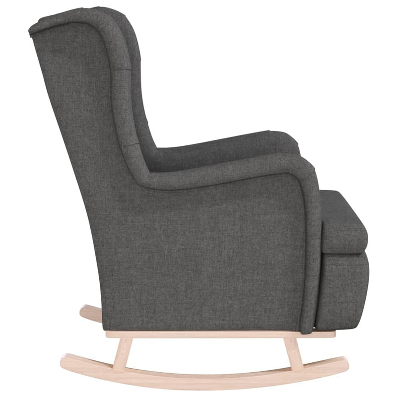 Armchair with Solid Rubber Wood Rocking Legs Dark Grey Fabric