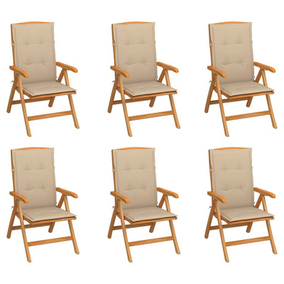 Reclining Garden Chairs with Cushions 6 pcs Solid Teak Wood