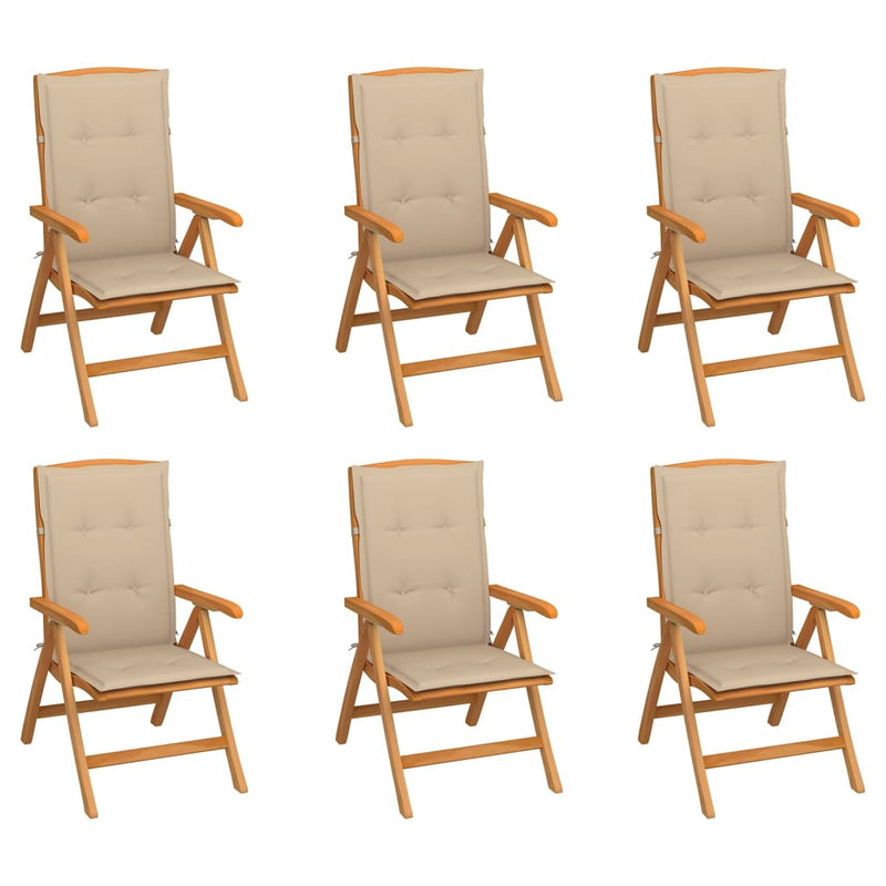 Reclining Garden Chairs with Cushions 6 pcs Solid Teak Wood