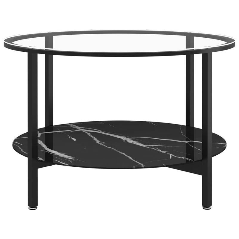 Tea Table Black and Black Marble 70 cm Tempered Glass