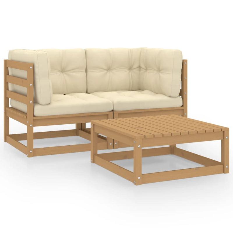 3 Piece Garden Lounge Set with Cushions Solid Pinewood