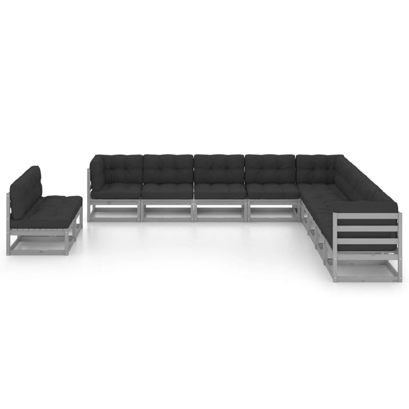 11 Piece Garden Lounge Set with Cushions Grey Solid Pinewood