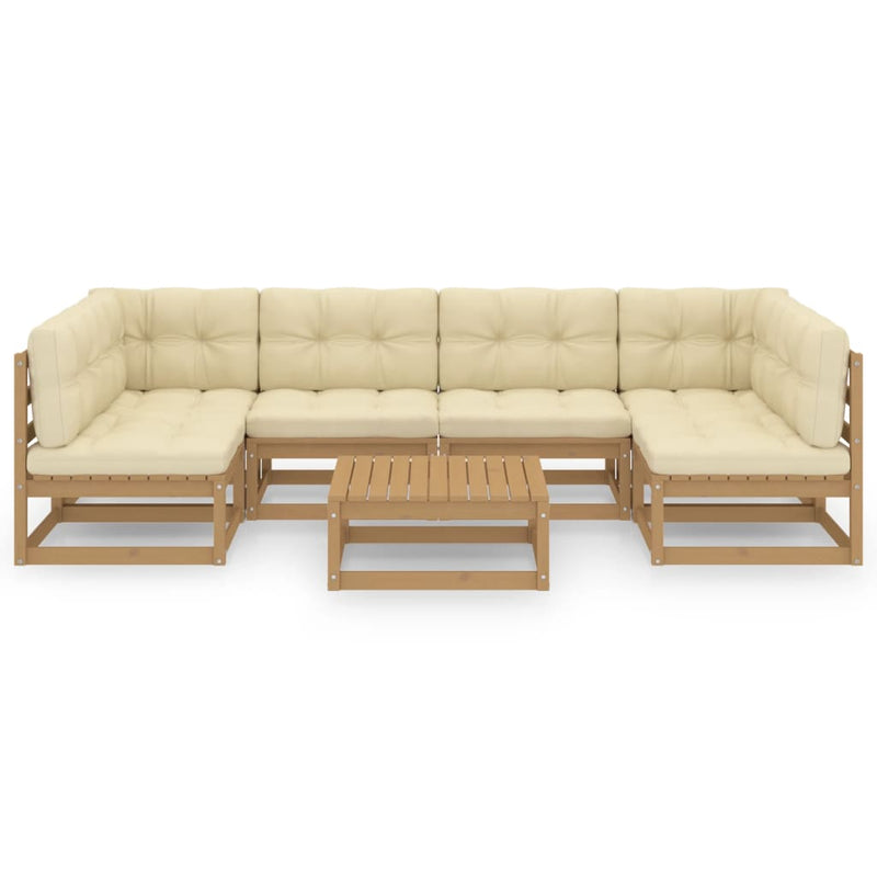 7 Piece Garden Lounge Set&Cushions Honey Brown Solid Pinewood