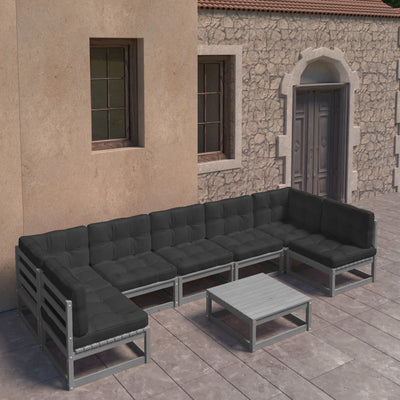 8 Piece Garden Lounge Set with Cushions Grey Solid Pinewood