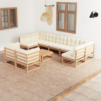 10 Piece Garden Lounge Set&Cushions Honey Brown Solid Pinewood