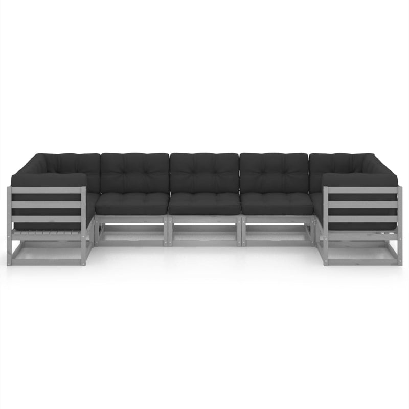 7 Piece Garden Lounge Set with Cushions Grey Solid Pinewood