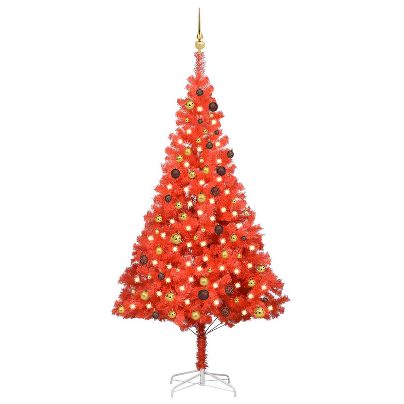 Artificial Christmas Tree with LEDs&Ball Set Red 210 cm PVC