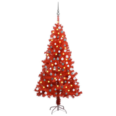 Artificial Christmas Tree with LEDs&Ball Set Red 120 cm PVC