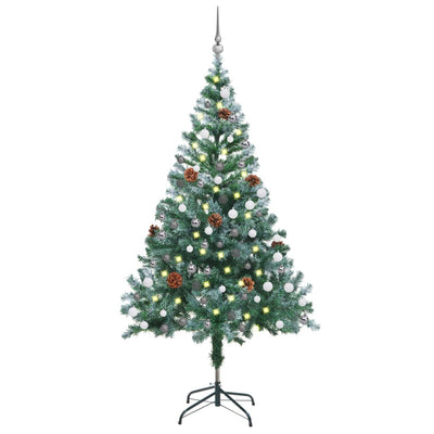 Frosted Christmas Tree with LEDs&Ball Set Pinecones 150 cm