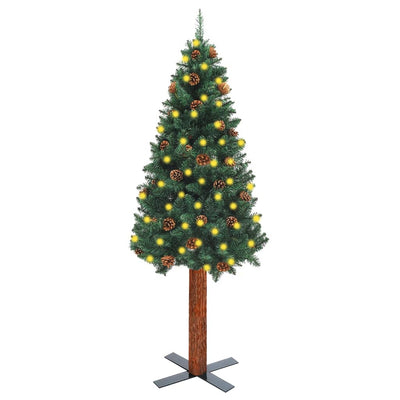 Slim Christmas Tree with LEDs&Real Wood&Cones Green 210 cm