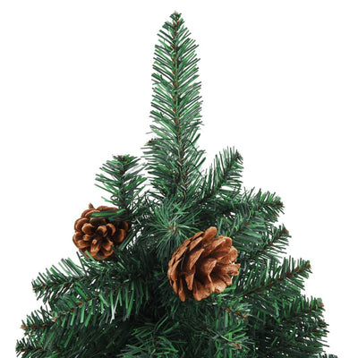Slim Christmas Tree with LEDs&Real Wood&Cones Green 210 cm