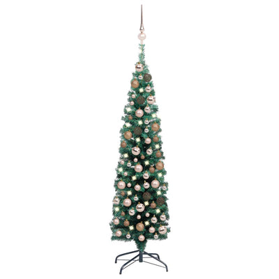 Slim Artificial Christmas Tree with LEDs&Ball Set Green 120 cm