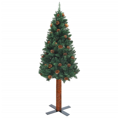 Slim Christmas Tree with LEDs&Ball Set Green 180 cm PVC