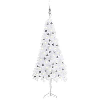 Corner Artificial Christmas Tree LEDs&Ball Set White 240 cm PVC