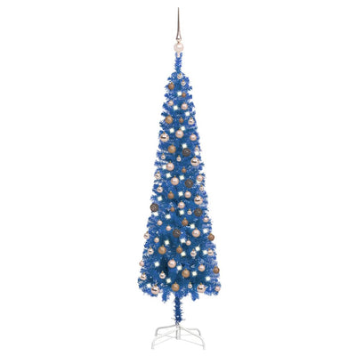 Slim Christmas Tree with LEDs&Ball Set Blue 180 cm