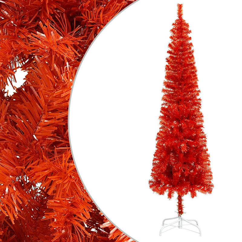 Slim Christmas Tree with LEDs&Ball Set Red 180 cm