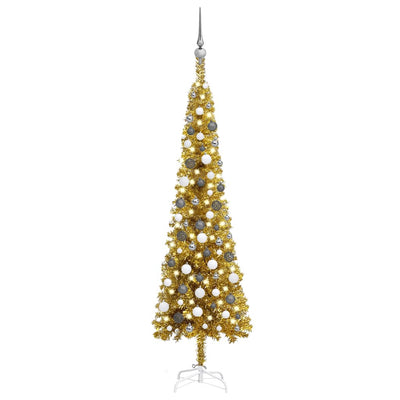 Slim Christmas Tree with LEDs&Ball Set Gold 180 cm