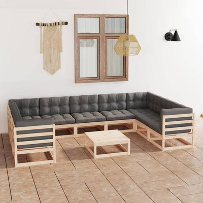 10 Piece Garden Lounge Set with Cushions Solid Pinewood