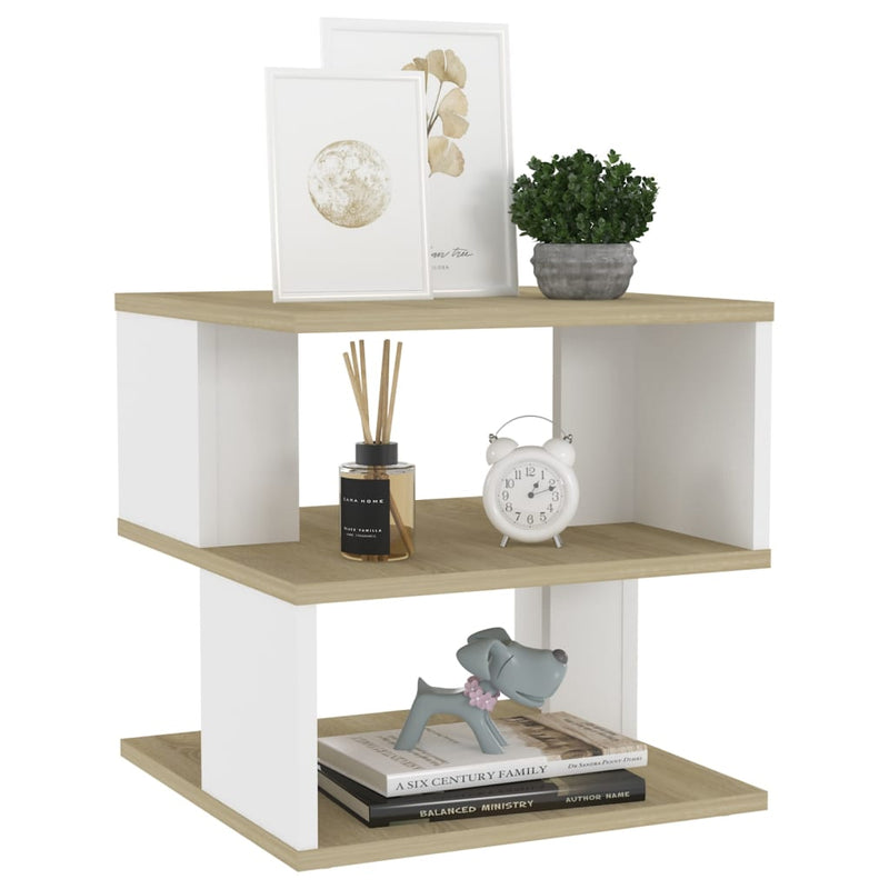 Side Table Sonoma Oak and White 40x40x40 cm Chipboard - Payday Deals