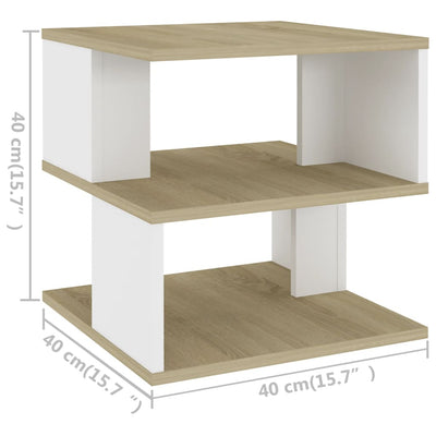 Side Table Sonoma Oak and White 40x40x40 cm Chipboard - Payday Deals