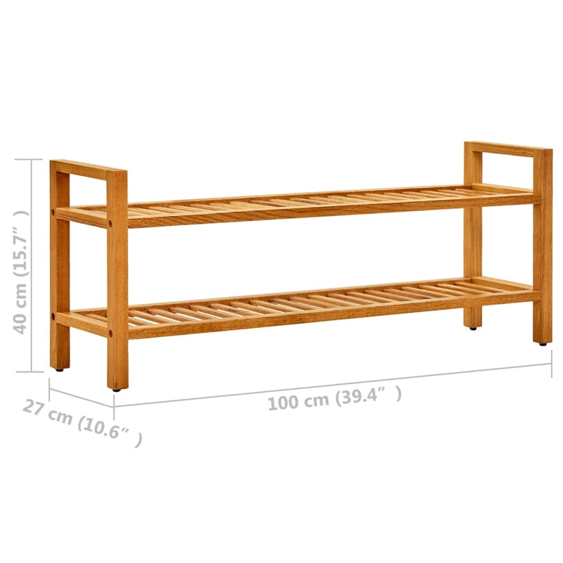 Shoe Rack with 2 Shelves 100x27x40 cm Solid Oak Wood