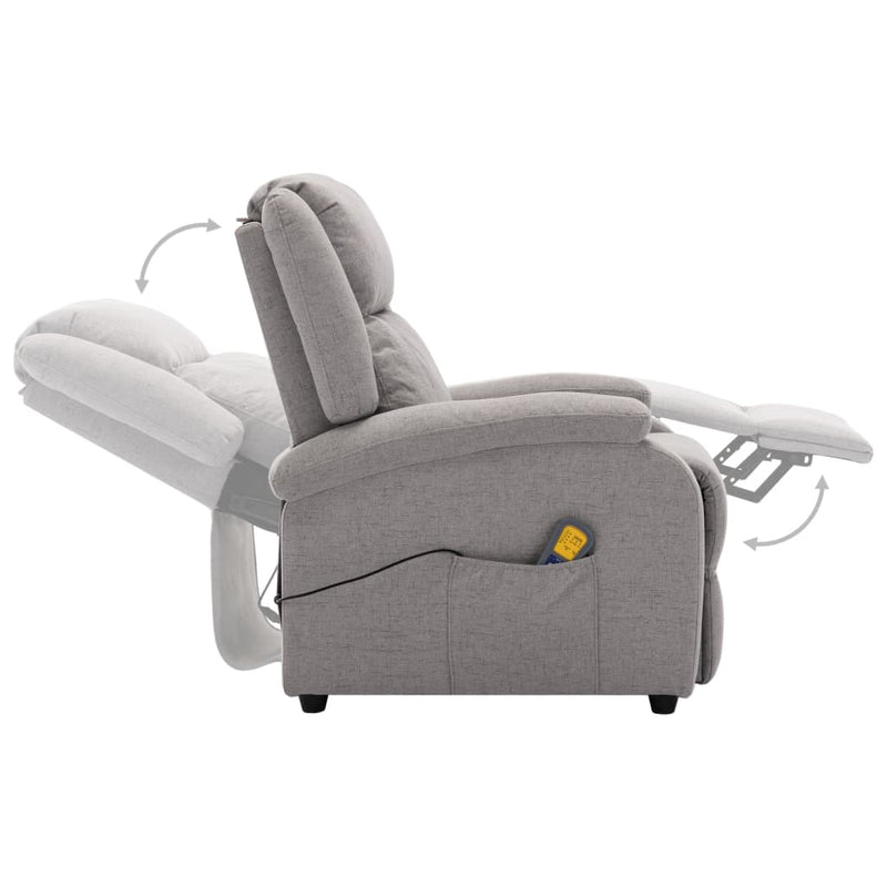 Electric Massage Recliner Light Grey Fabric