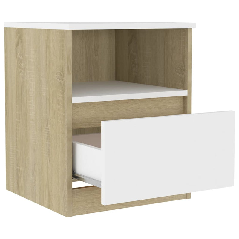 Bed Cabinet White and Sonoma Oak 40x40x50 cm Chipboard