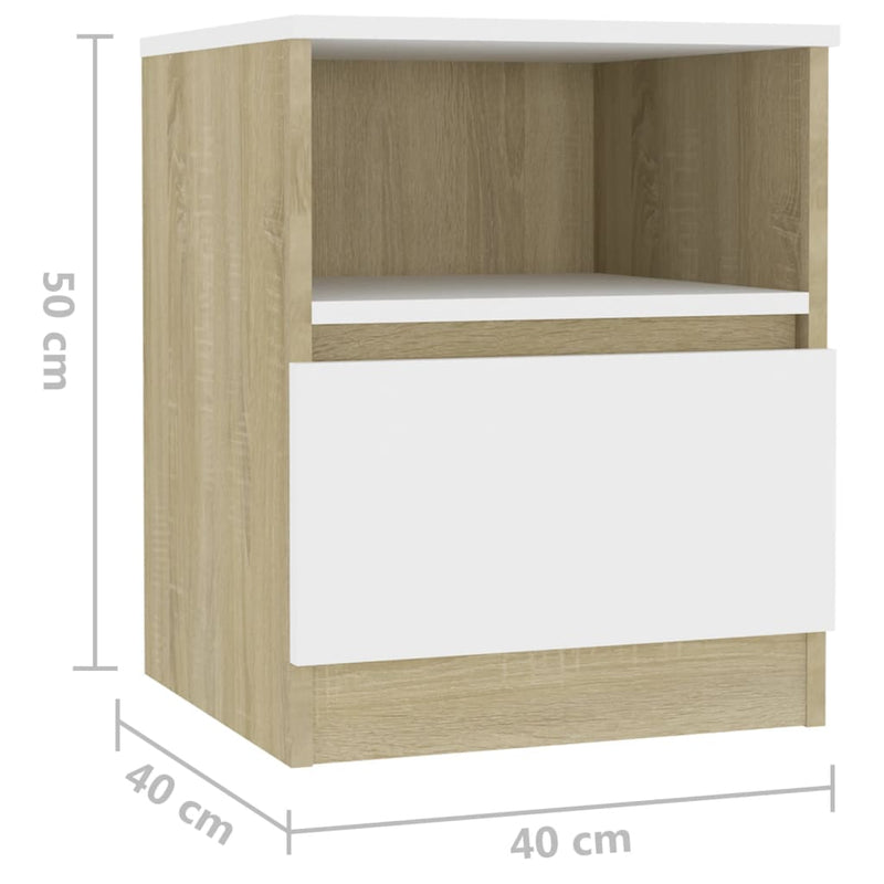 Bed Cabinet White and Sonoma Oak 40x40x50 cm Chipboard