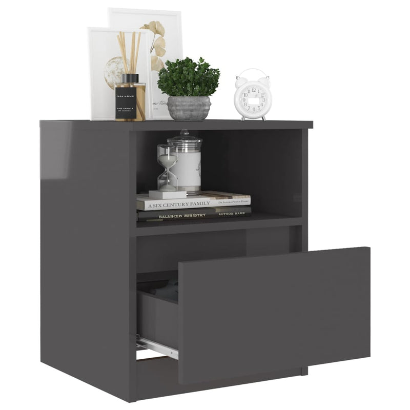 Bed Cabinet High Gloss Grey 40x40x50 cm Chipboard