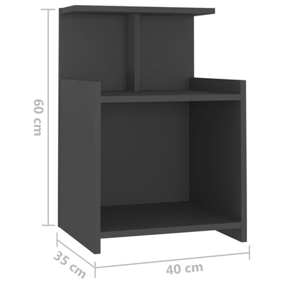 Bed Cabinet Grey 40x35x60 cm Chipboard