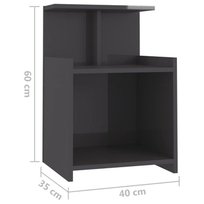 Bed Cabinet High Gloss Grey 40x35x60 cm Chipboard