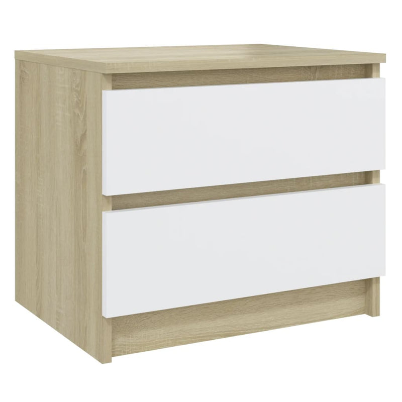 Bed Cabinet White and Sonoma Oak 50x39x43.5 cm Chipboard