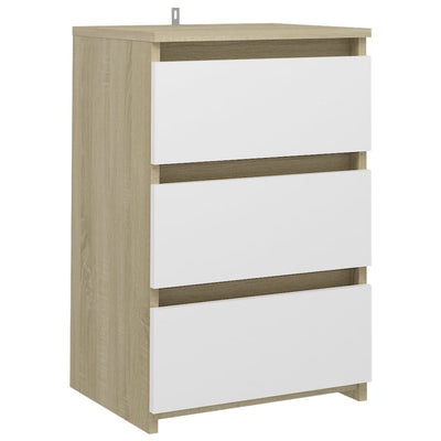 Bed Cabinets 2 pcs White and Sonoma Oak 40x35x62.5 cm Chipboard