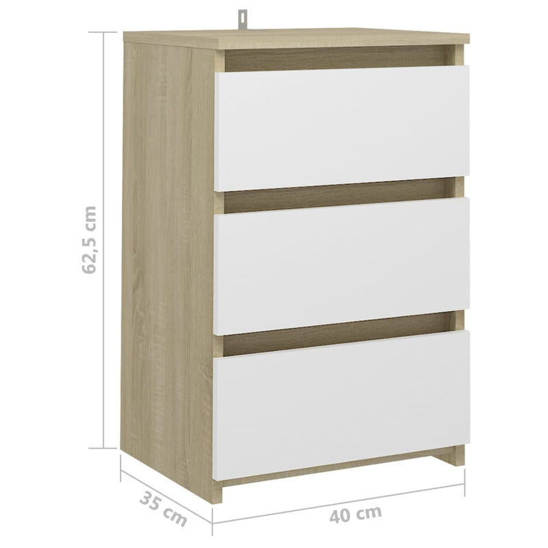 Bed Cabinets 2 pcs White and Sonoma Oak 40x35x62.5 cm Chipboard