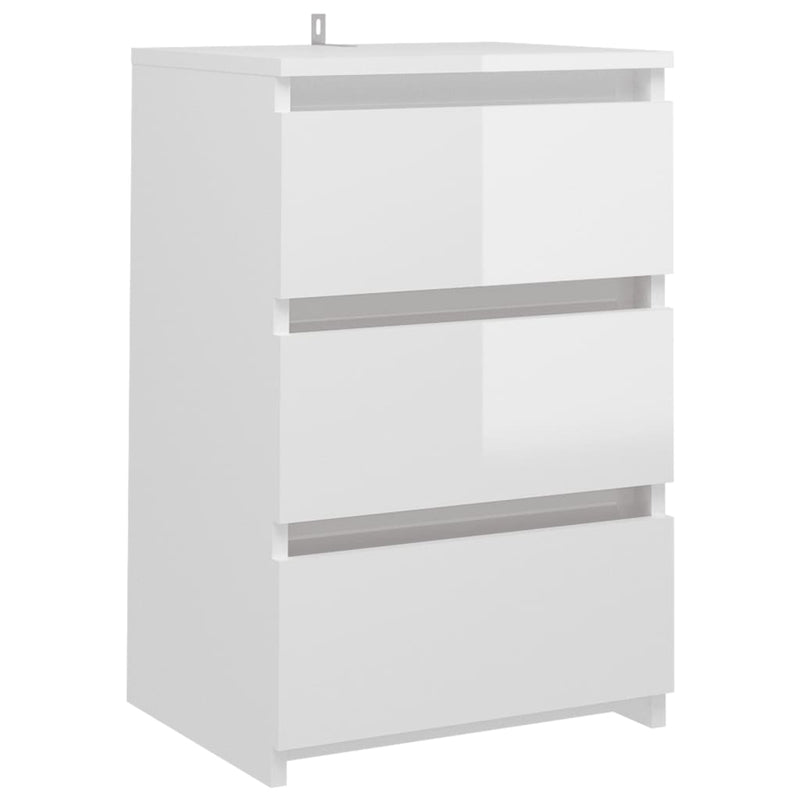 Bed Cabinet High Gloss White 40x35x62.5 cm Chipboard