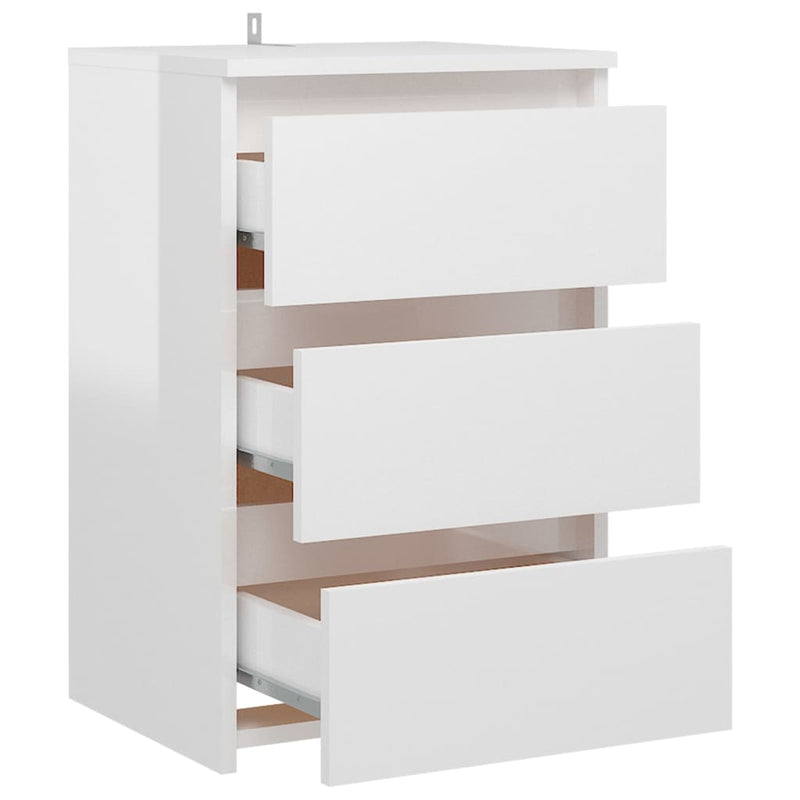 Bed Cabinet High Gloss White 40x35x62.5 cm Chipboard