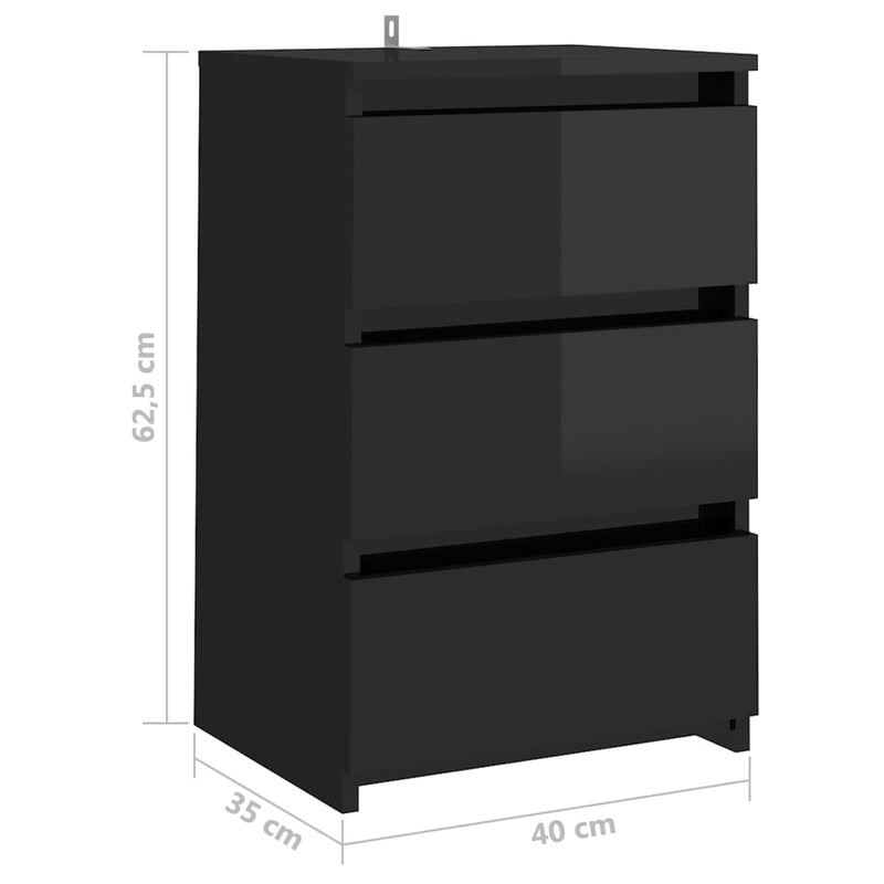 Bed Cabinet High Gloss Black 40x35x62.5 cm Chipboard