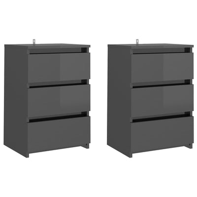 Bed Cabinets 2 pcs High Gloss Grey 40x35x62.5 cm Chipboard