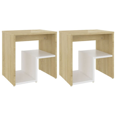 Bed Cabinets 2 pcs White and Sonoma Oak 40x30x40 cm Chipboard