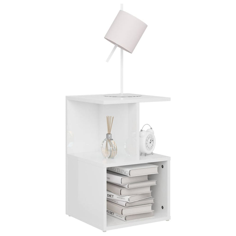 Bedside Cabinets 2 pcs High Gloss White 35x35x55 cm Chipboard