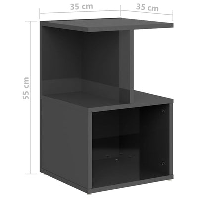 Bedside Cabinet High Gloss Grey 35x35x55 cm Chipboard